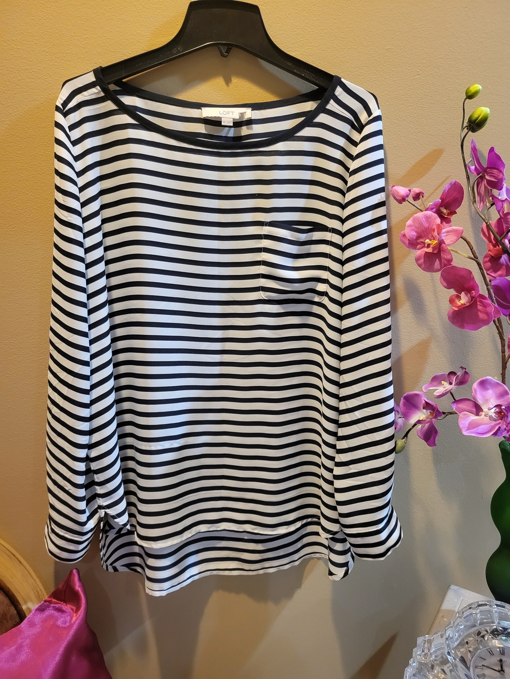 LOFT Navy and White Striped Long-Sleeve Tee